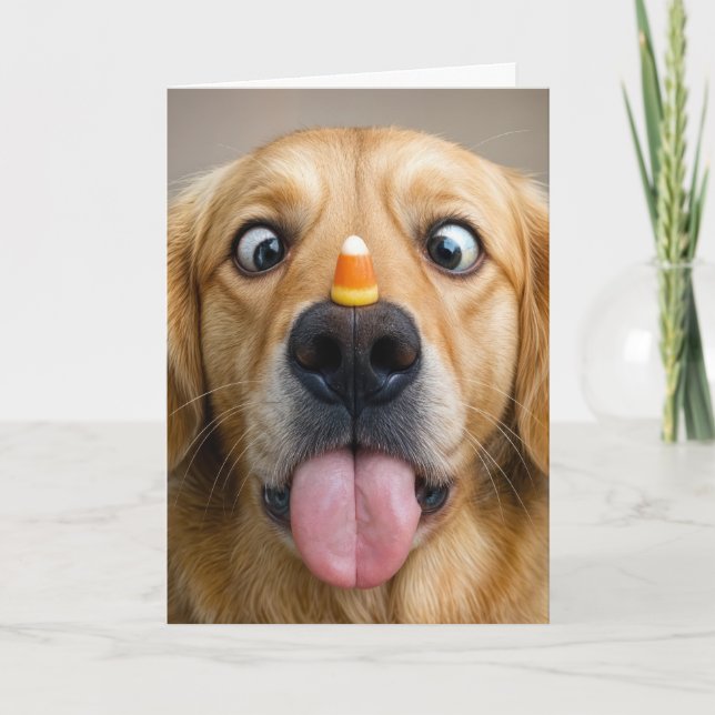 Tarjeta Halloween Golden Retriever With Candy Corn (Anverso)