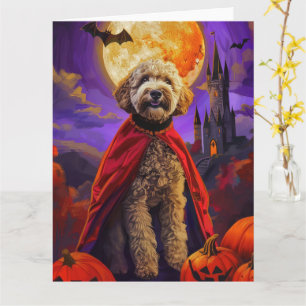 Tarjeta Halloween Goldendoodle Vampis Pumpkins Scary