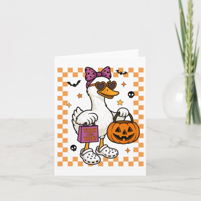 Tarjeta Halloween Goose Ghost Bow Coquette Trick O Trek (Anverso)