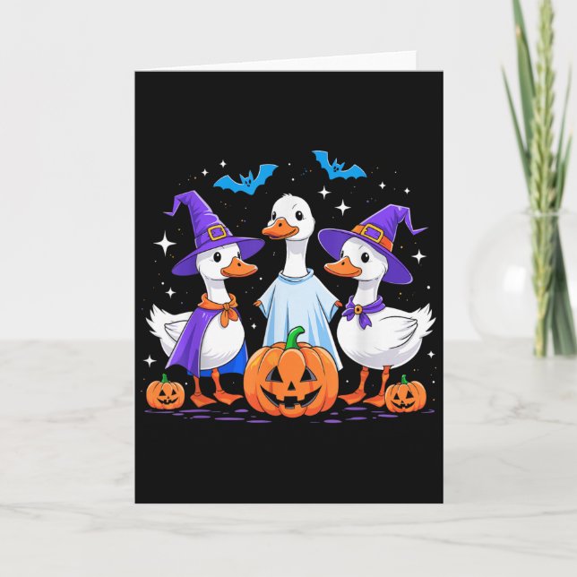 Tarjeta Halloween Goose Ghost Pumpkin Witch Costume Soky F (Anverso)