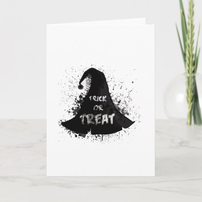 Tarjeta Halloween, gorra de brujas acuarela - Trampa o vís (Anverso)