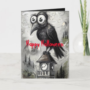 Tarjeta Halloween Gótico Black Crow & Tower Spooky