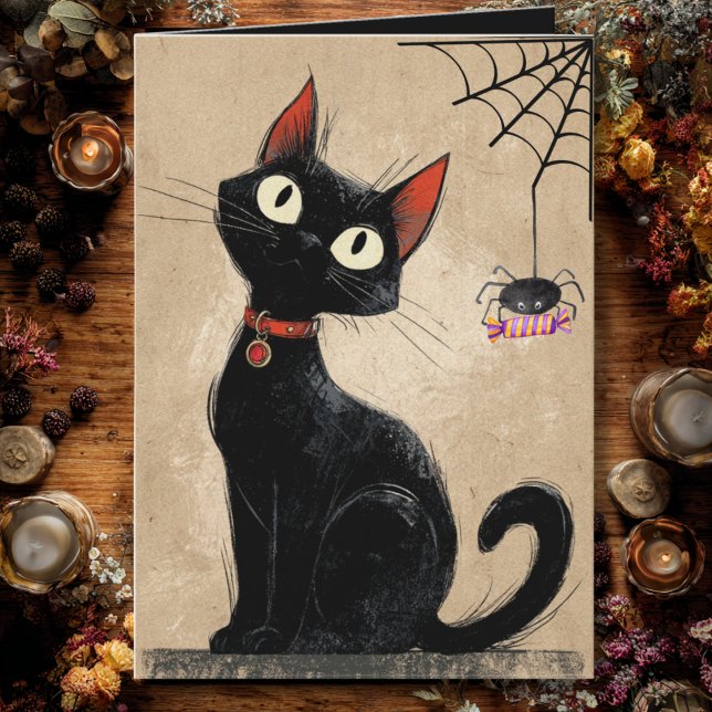 Tarjeta Halloween gótico vintage negro con araña (Subido por el creador)