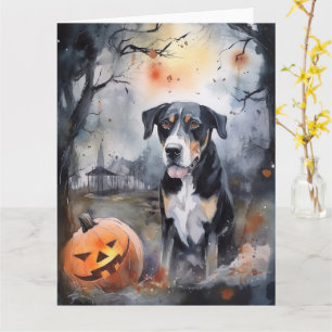 Tarjeta Halloween Greater Swiss Con Calabazas Espeluznante