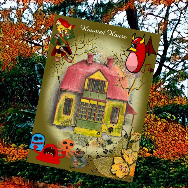 Tarjeta Halloween Halloween de Hauned House Ghosts Whimsic (Haunted House Halloween Ghosts Card)