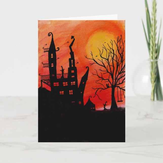 Tarjeta Halloween Halloween de la casa embrujada (Anverso)