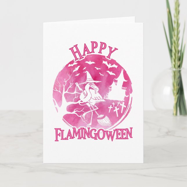 Tarjeta Halloween Happy Flamingoween (Anverso)