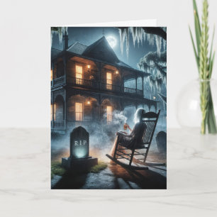 Tarjeta Halloween Hauned House con lápida