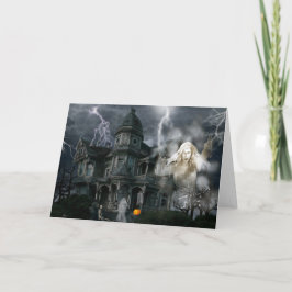 Tarjeta Halloween Hauned House sale mientras puedes