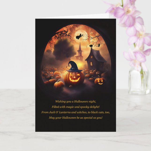 Tarjeta Halloween Hauned Image con Jack O Lanterns (Orquídea)