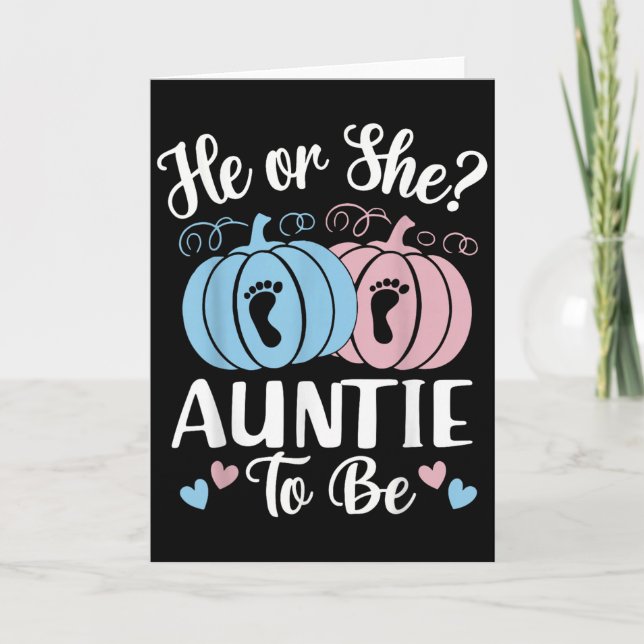 Tarjeta Halloween He Or She Auntie To Be Pumpkin Gender Re (Anverso)
