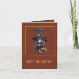 Tarjeta Halloween-Hexe mit Kürbis - 