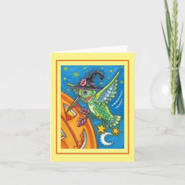 Tarjeta HALLOWEEN HUMMINGBIRD, JACK O LANTERN WHIMSY Blank (Anverso)