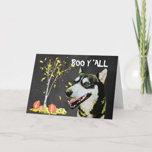 Tarjeta Halloween Husky Espantoso (Anverso)