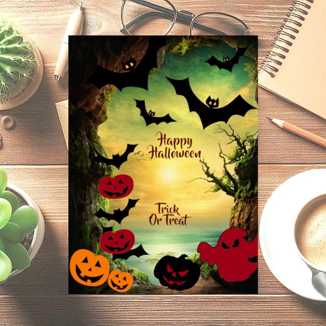 Tarjeta Halloween Jack O Lantern Black Bat Spooky Greet (Halloween Jack O Lantern Black Bat Spooky Greeting Card)