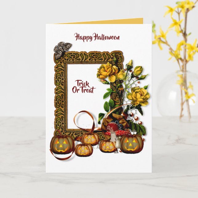Tarjeta Halloween Jack O Lantern Fall Flora Card (flor amarilla)