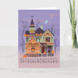 Tarjeta Halloween Jack-o'-lantern House Card