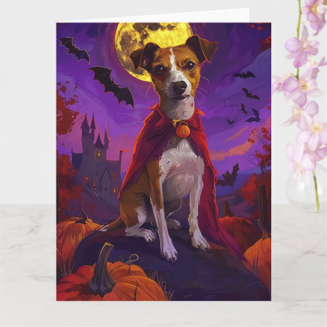Tarjeta Halloween Jack Russell Vampiers Pumpkins Scary (Orquídea)