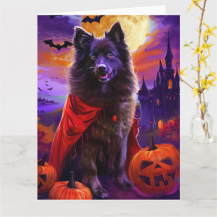 Tarjeta Halloween Keeshond Vampiro Calabazas Espeluznante
