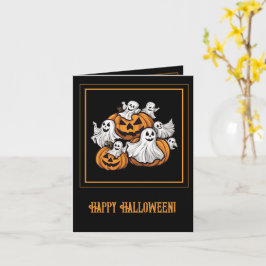 Tarjeta Halloween: Kleine Geister mit Kürbissen - 