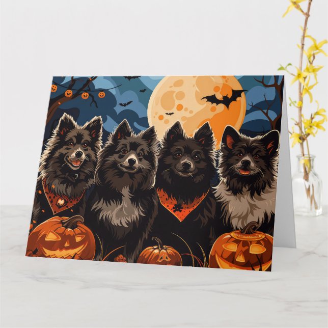 Tarjeta Halloween Lapphund finlandés Spooky (flor amarilla)