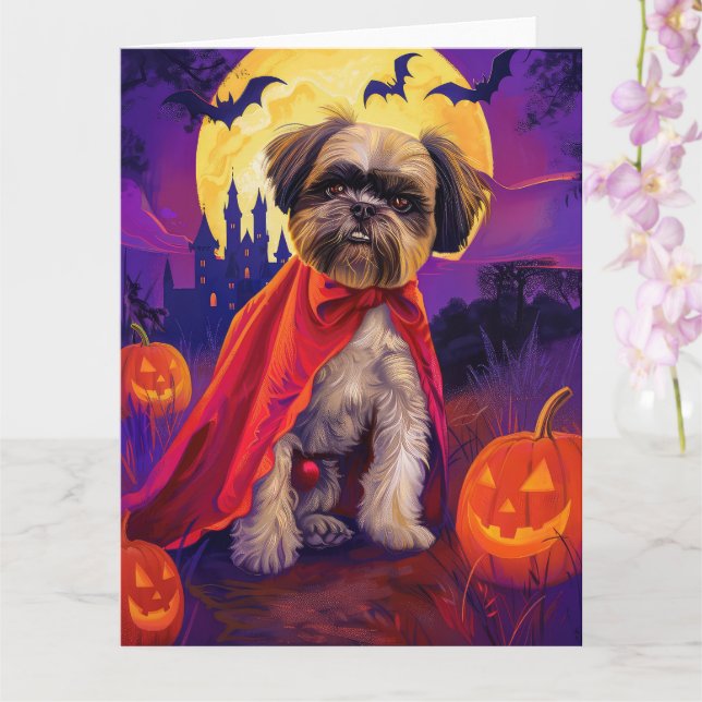 Tarjeta Halloween Lhasa Apso Vampikins Scary (Orquídea)