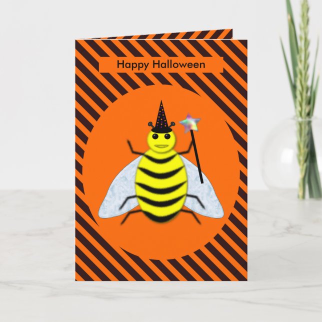 Tarjeta Halloween Magic Bee Witch Naranja y Black Stripes (Anverso)