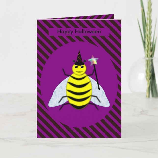 Tarjeta Halloween Magic Bee Wizard Purple and Black Stripe (Anverso)