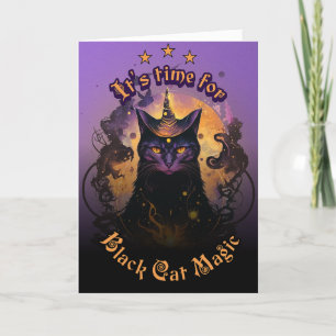 Tarjeta Halloween mágico del gato negro
