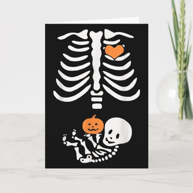 Tarjeta Halloween Maternity Skeleton Baby Heart Pregnancy  (Anverso)