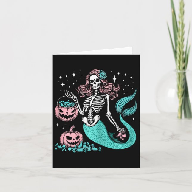 Tarjeta Halloween Mermaid Funny Skeleton (Anverso)