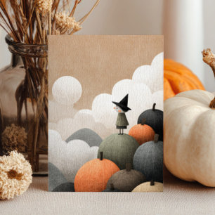 Tarjeta Halloween Minimalista adorable de bruja acuarela
