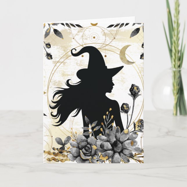 Tarjeta Halloween moderno contemporáneo bruja 3 (Anverso)