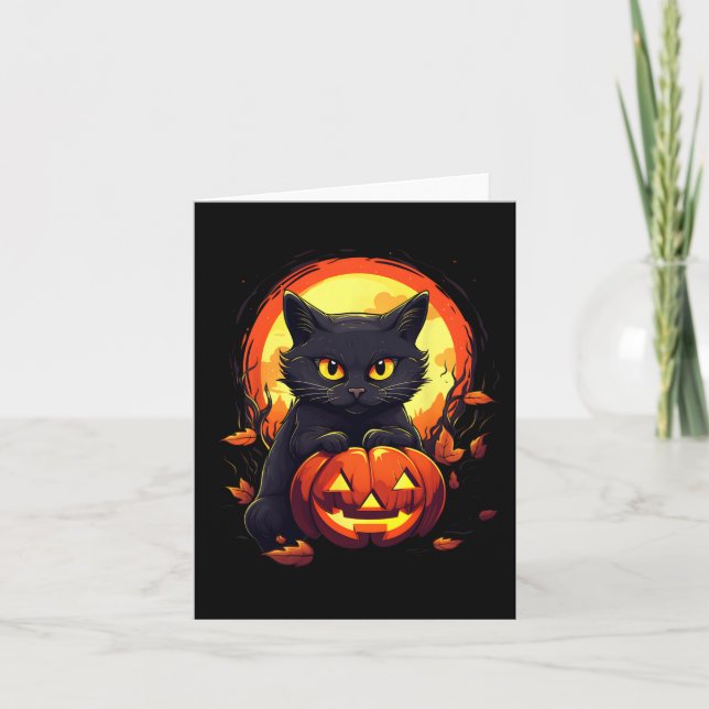 Tarjeta Halloween Moon Black Cat y Calabaza para hombres m (Anverso)