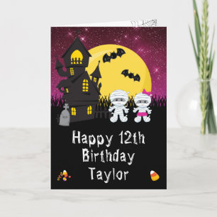 Tarjeta Halloween Mummy Pink Feliz cumpleaños