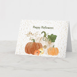 Tarjeta Halloween Naranja Calabaza Dorada Floral