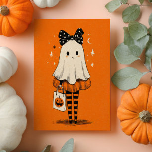 Tarjeta Halloween, Naranja quemado con truco de fantasma o