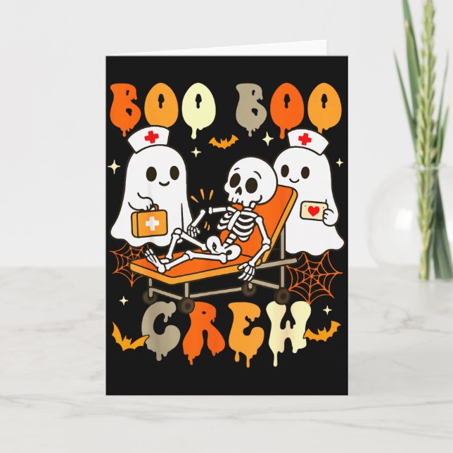 Tarjeta Halloween Nurse Boo Boo Crew Ghost Doctor Paramedi (Anverso)