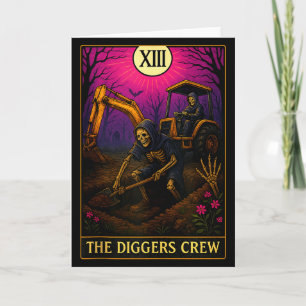 Tarjeta Halloween Para Camión Excavador Trabajadores Cemen