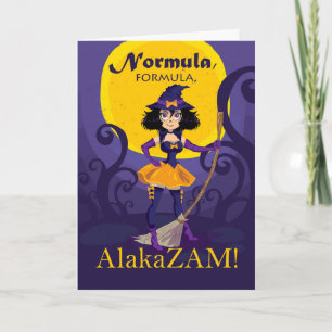 Tarjeta Halloween para el marido, la bruja linda con la pe