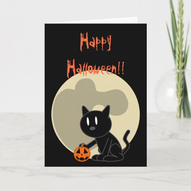 Tarjeta Halloween para gato negro (Anverso)