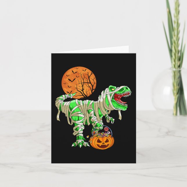 Tarjeta Halloween para hombres niños Dinosaur T-rex Mummy  (Anverso)