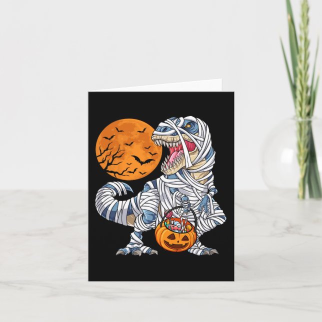 Tarjeta Halloween para hombres niños Dinosaurio Trex Mami  (Anverso)