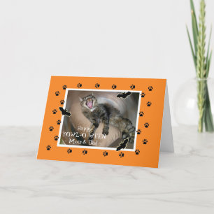 Tarjeta Halloween para mamá y papá masacraron gatos