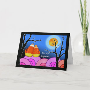 Tarjeta Halloween para padrinos, Pareja de Candy Corn