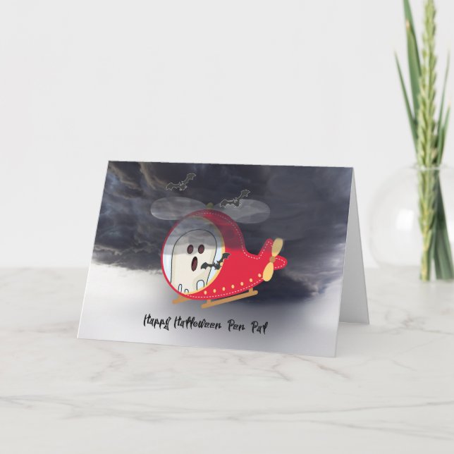 Tarjeta Halloween para Pen Pal con helicóptero (Anverso)