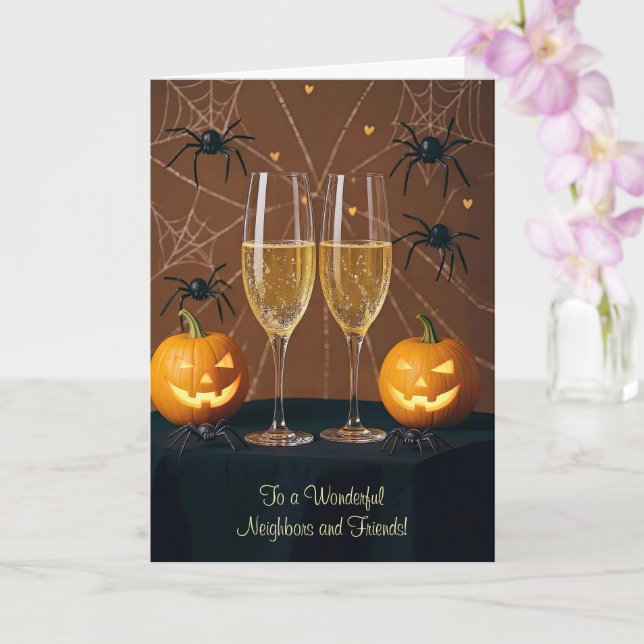 Tarjeta Halloween para vecinos y amigos celebran la fiesta (Orquídea)