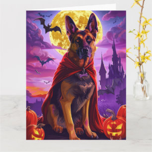 Tarjeta Halloween Pastor Alemán Vampiro Calabazas Espeluzn