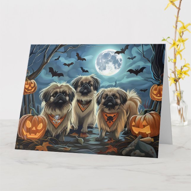 Tarjeta Halloween Pekingese Spooki (flor amarilla)
