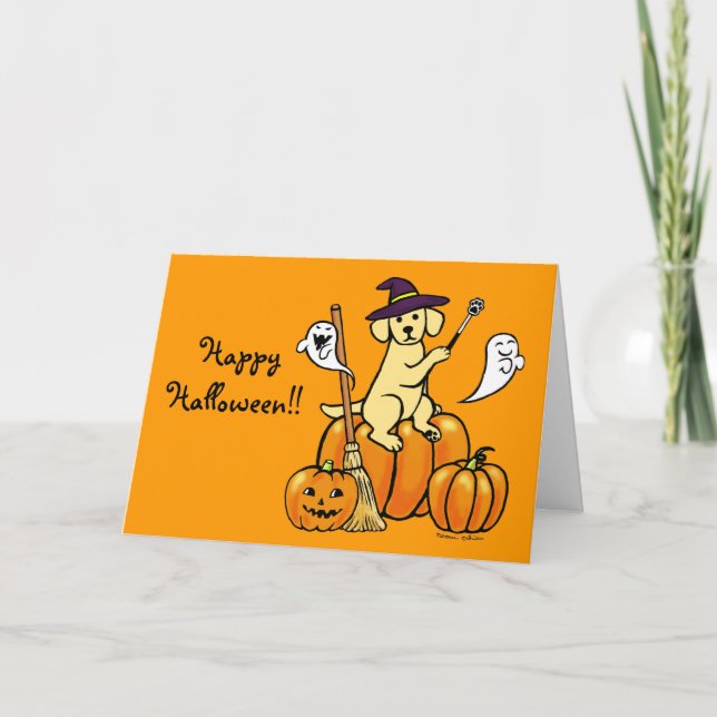 Tarjeta Halloween Personalizado de Labrador Amarillo 2 (Anverso)